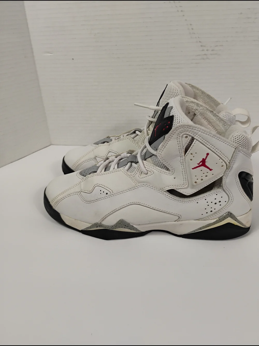 Jordan Kids High-Top Sneakers in White, Gray, Black with Red Logo